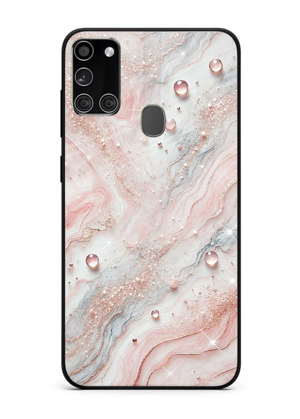WhiteGold Accent Vein Samsung A21s glass back cover with white marble and gold accent veins