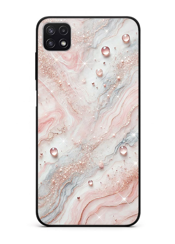 WhiteGold Accent Vein Samsung F42 5G glass back cover with white marble and gold accent veins