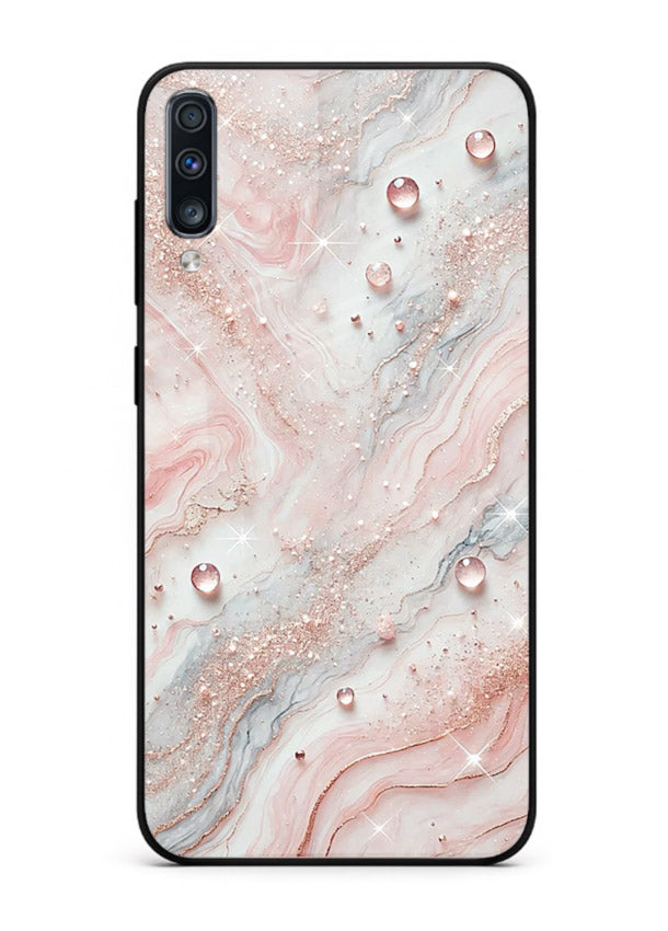 WhiteGold Accent Vein Samsung A70 glass back cover with white marble and gold accent veins