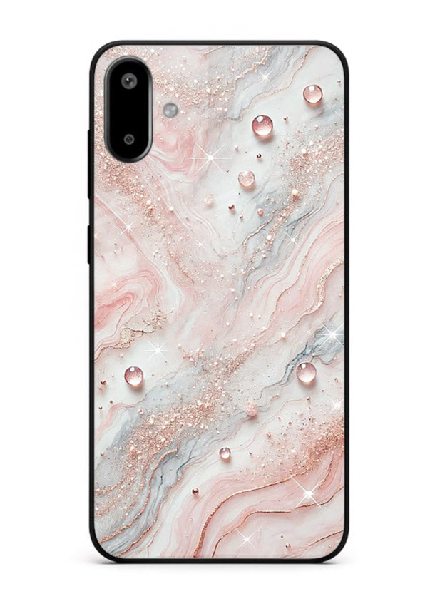 WhiteGold Accent Vein Samsung F06 5G glass back cover with white marble and gold accent veins