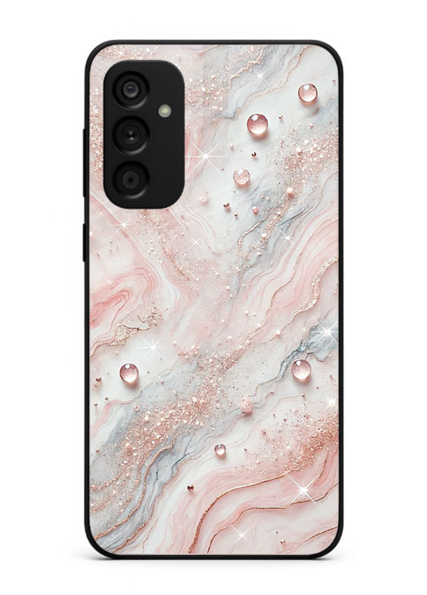 WhiteGold Accent Vein Samsung M14 4G glass back cover with white marble and gold accent veins