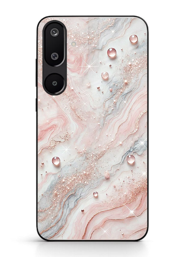 WhiteGold Accent Vein Samsung M16 5G glass back cover with white marble and gold accent veins