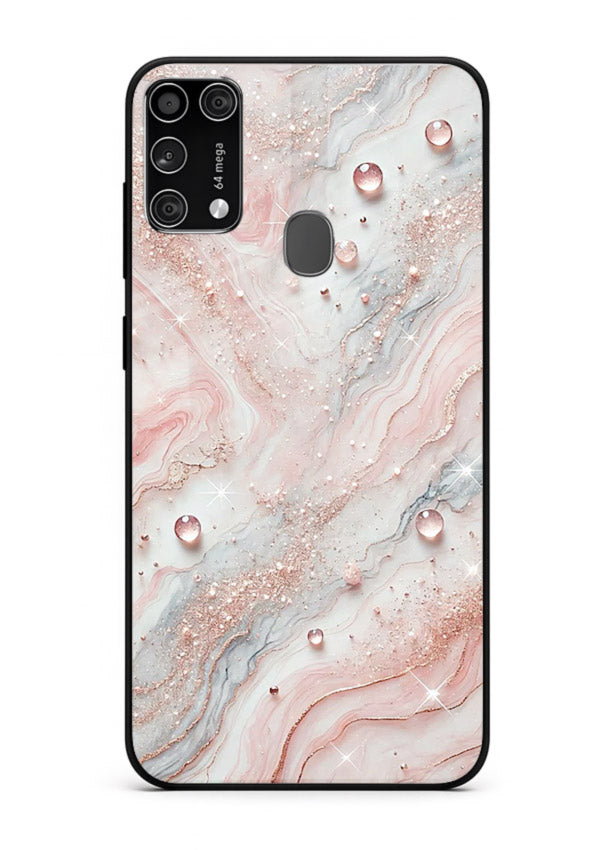 WhiteGold Accent Vein Samsung M31 Prime glass back cover with white marble and gold accent veins