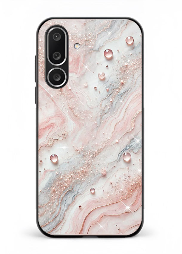 WhiteGold Accent Vein Samsung F56 5G glass back cover with white marble and gold accent veins