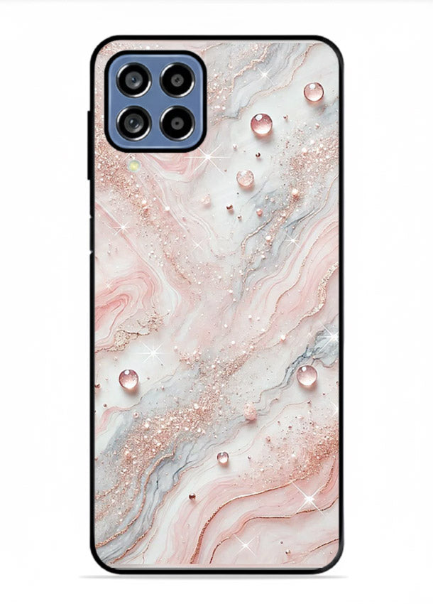 WhiteGold Accent Vein Samsung M33 5G glass back cover with white marble and gold accent veins