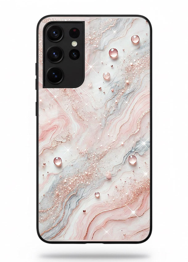 WhiteGold Accent Vein Samsung S21 Ultra glass back cover with white marble and gold accent veins