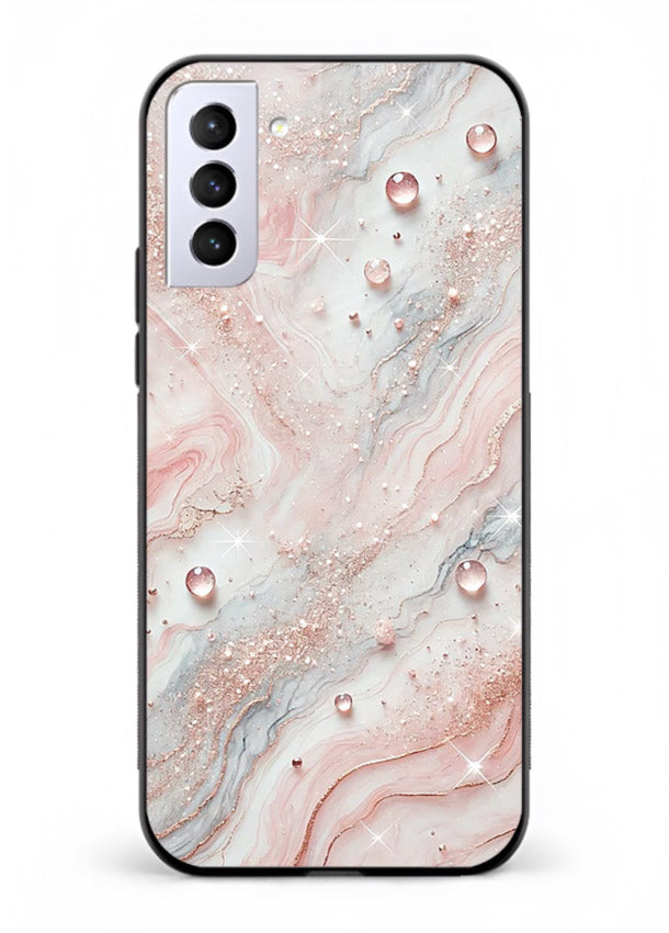 WhiteGold Accent Vein Samsung S22 Plus glass back cover with white marble and gold accent veins