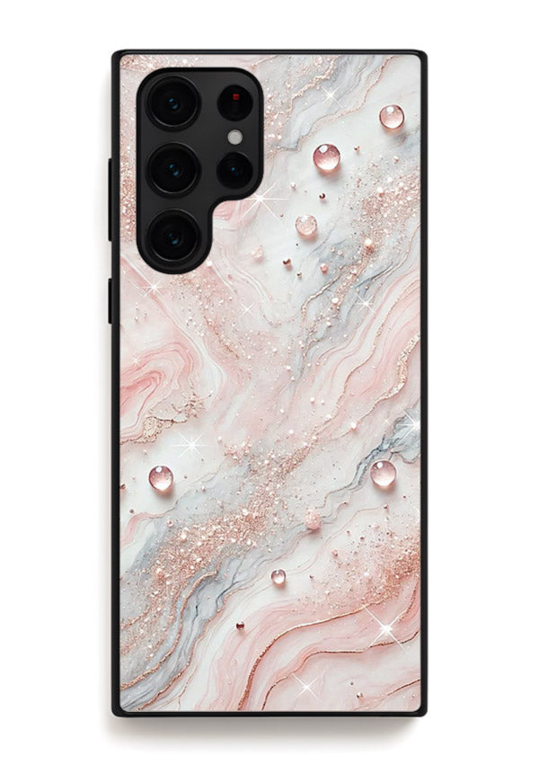 WhiteGold Accent Vein Samsung S24 Ultra glass back cover with white marble and gold accent veins