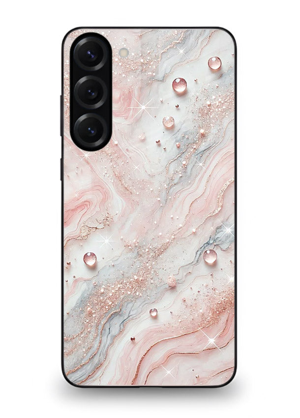 WhiteGold Accent Vein Samsung S23 glass back cover with white marble and gold accent veins