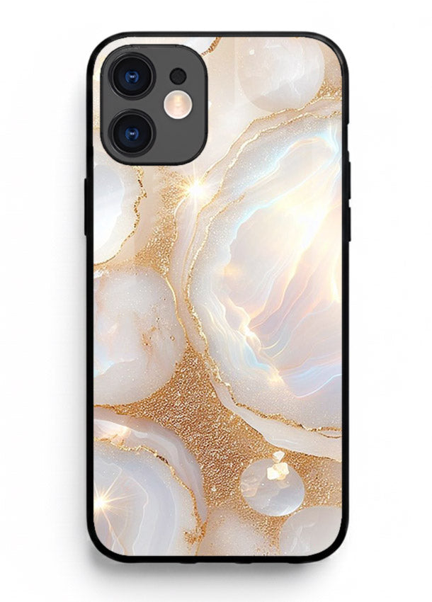 WhiteGold Crackle Marble iphone 12 mini glass back cover with cracked gold marble detailing