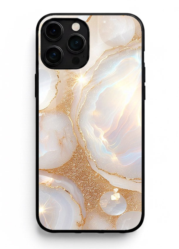 WhiteGold Crackle Marble iphone 16 pro max glass back cover with cracked gold marble detailing