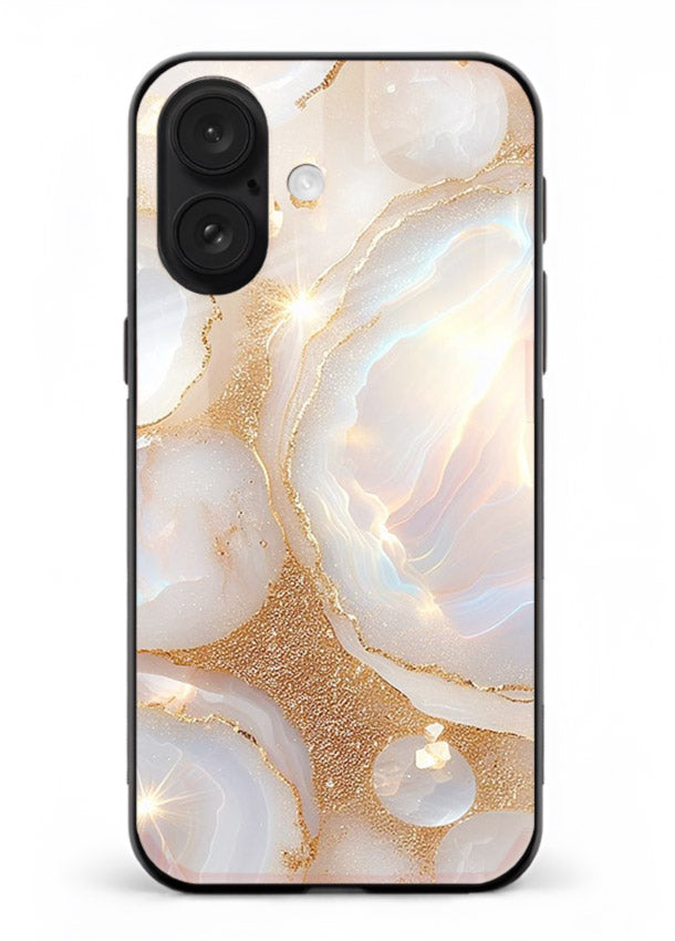 WhiteGold Crackle Marble iphone 18 glass back cover with cracked gold marble detailing