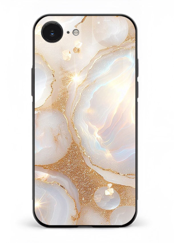 WhiteGold Crackle Marble iphone 16e glass back cover with cracked gold marble detailing