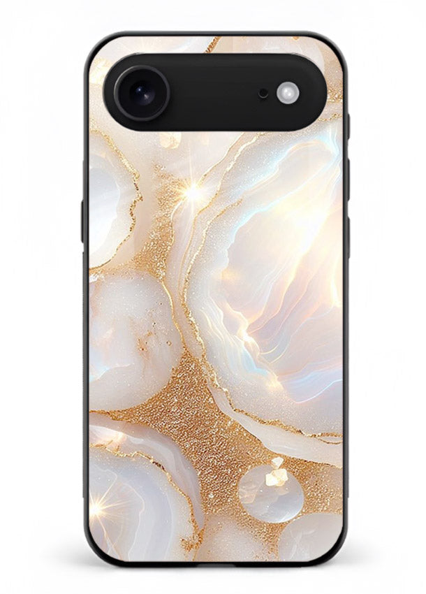 WhiteGold Crackle Marble iphone 18 air glass back cover with cracked gold marble detailing
