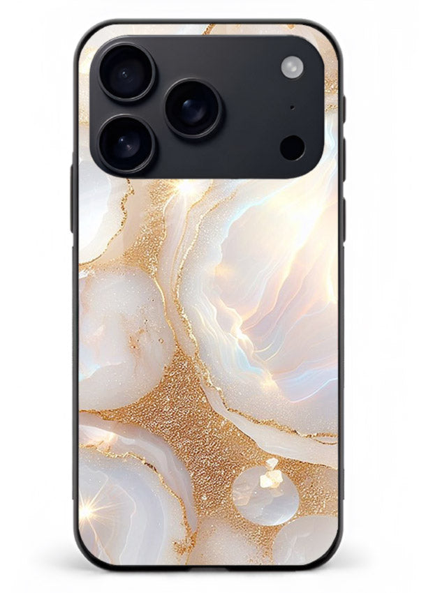 WhiteGold Crackle Marble iphone 18 pro max glass back cover with cracked gold marble detailing