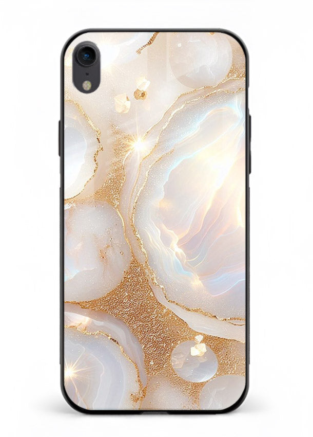WhiteGold Crackle Marble iphone xr glass back cover with cracked gold marble detailing