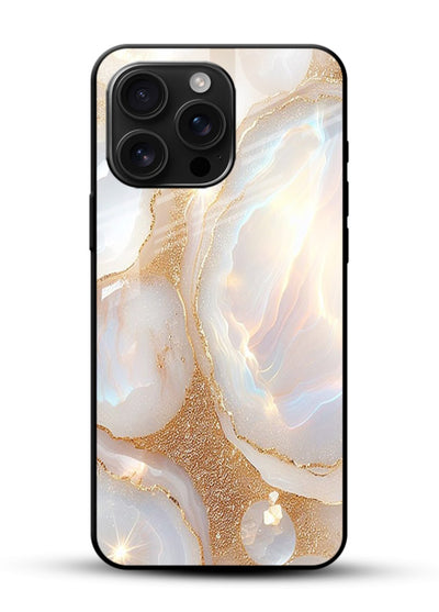 WhiteGold Crackle Marble glossy vibrant premium glass back cover with cracked gold marble detailing - Angle Front