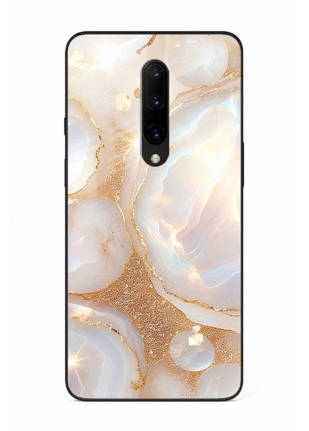 WhiteGold Crackle Marble OnePlus 8 glass back cover with cracked gold marble detailing