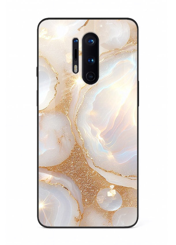 WhiteGold Crackle Marble OnePlus 8 Pro glass back cover with cracked gold marble detailing
