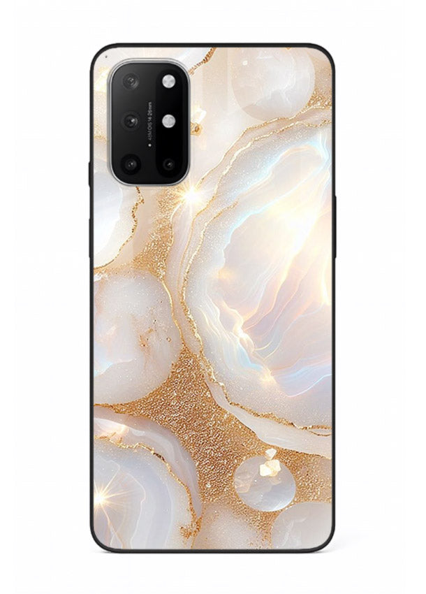 WhiteGold Crackle Marble OnePlus 8T glass back cover with cracked gold marble detailing