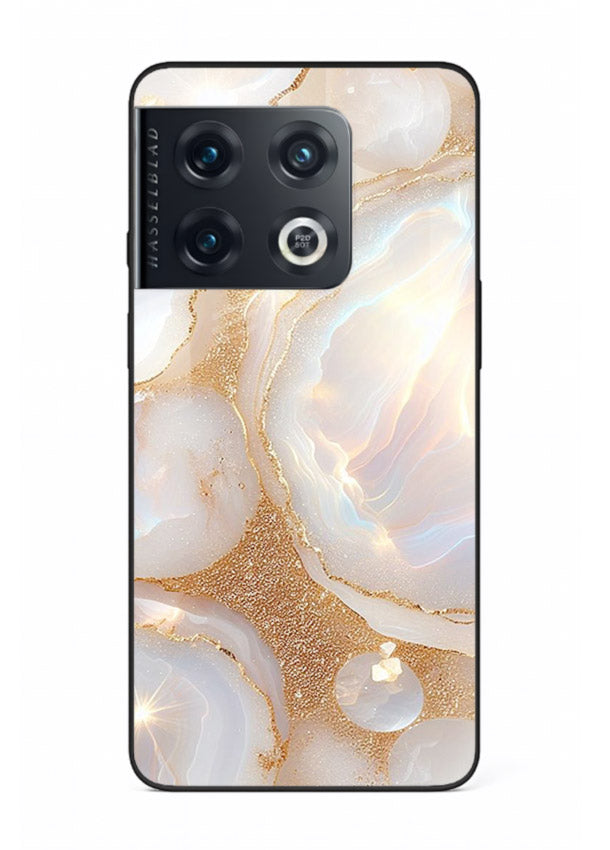 WhiteGold Crackle Marble OnePlus 10 Pro glass back cover with cracked gold marble detailing