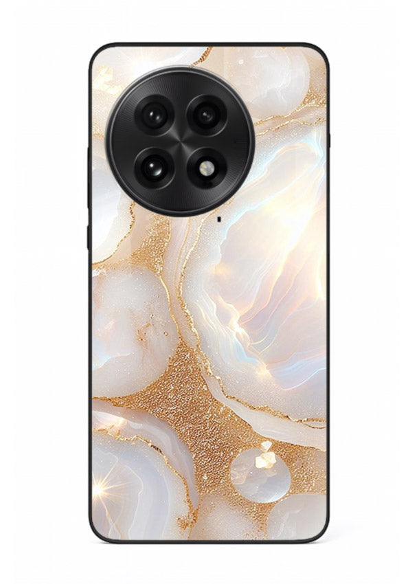 WhiteGold Crackle Marble OnePlus 13R glass back cover with cracked gold marble detailing