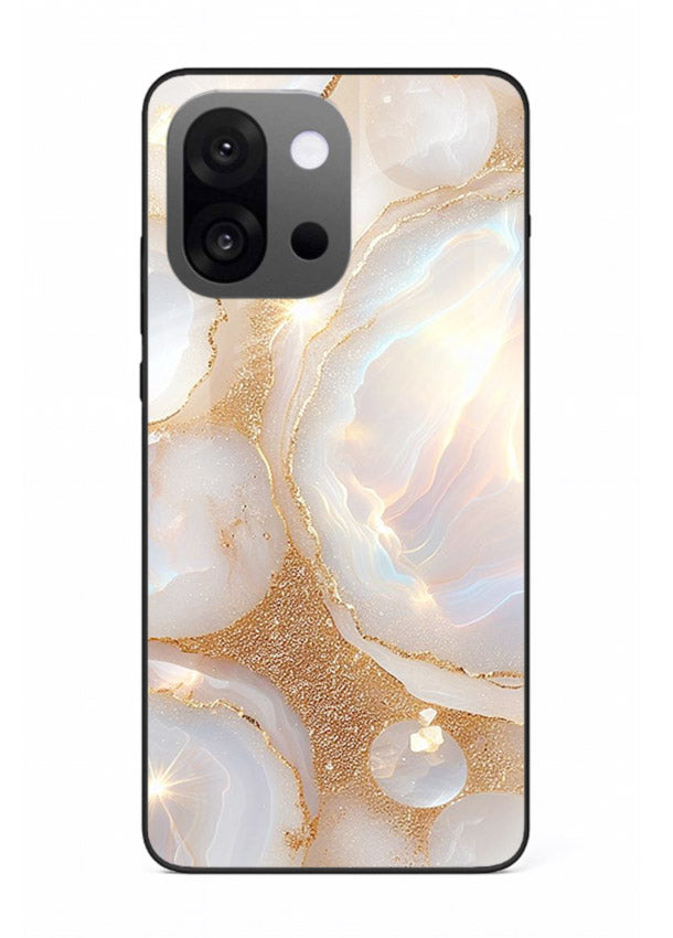 WhiteGold Crackle Marble OnePlus 13s glass back cover with cracked gold marble detailing