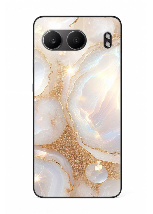WhiteGold Crackle Marble OnePlus Nord 4 glass back cover with cracked gold marble detailing