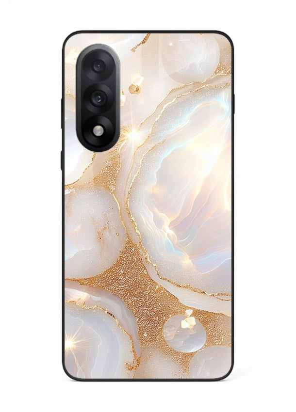 WhiteGold Crackle Marble OnePlus Nord 5 glass back cover with cracked gold marble detailing