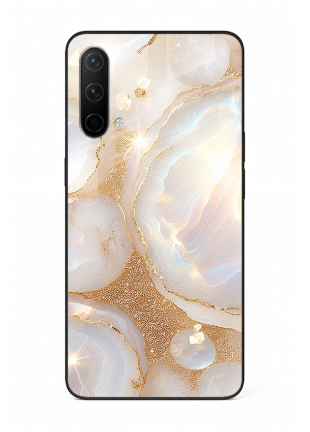 WhiteGold Crackle Marble OnePlus Nord CE 5G glass back cover with cracked gold marble detailing