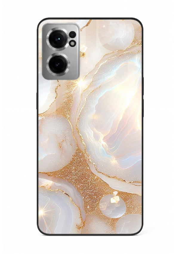 WhiteGold Crackle Marble OnePlus Nord CE2 5G glass back cover with cracked gold marble detailing
