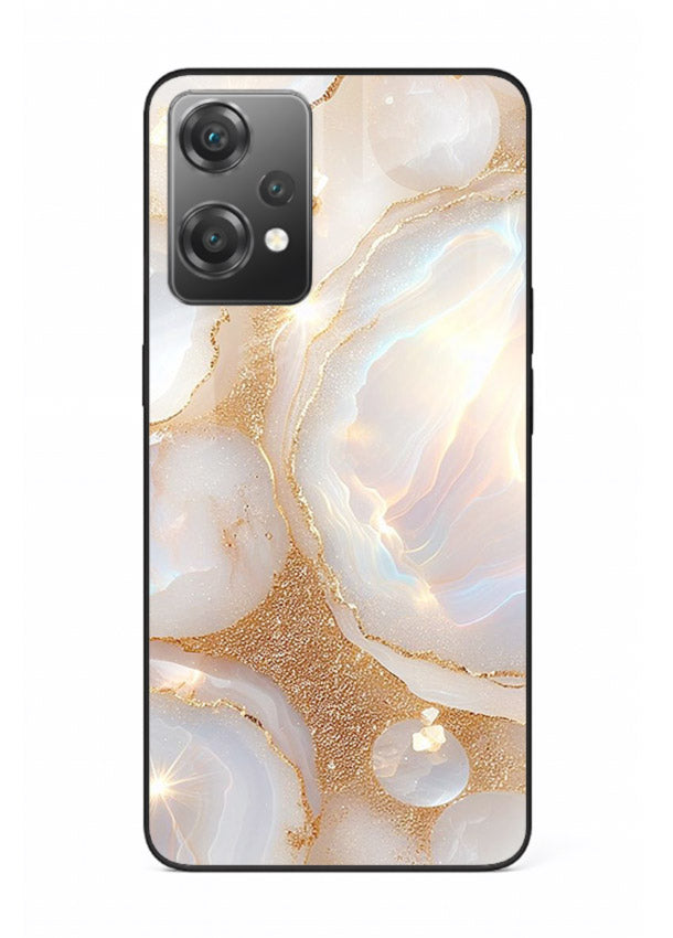 WhiteGold Crackle Marble OnePlus Nord CE2 Lite 5G glass back cover with cracked gold marble detailing