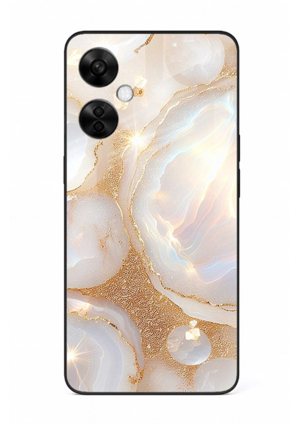 WhiteGold Crackle Marble OnePlus Nord CE3 Lite glass back cover with cracked gold marble detailing