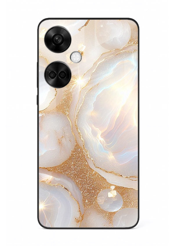 WhiteGold Crackle Marble OnePlus Nord CE3 glass back cover with cracked gold marble detailing