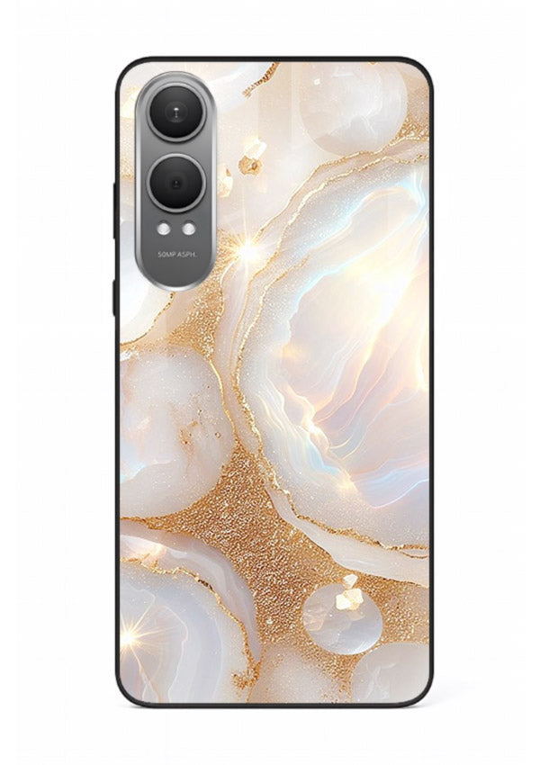 WhiteGold Crackle Marble OnePlus Nord CE4 Lite glass back cover with cracked gold marble detailing