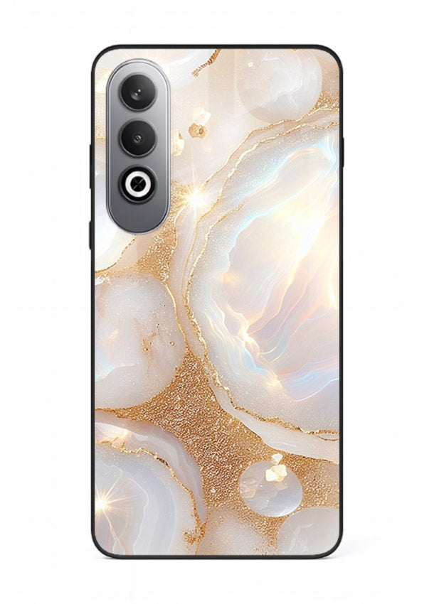 WhiteGold Crackle Marble OnePlus Nord CE4 glass back cover with cracked gold marble detailing