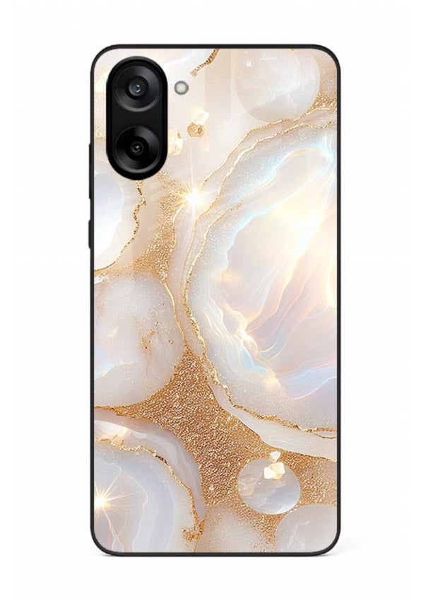 WhiteGold Crackle Marble OnePlus Nord CE5 glass back cover with cracked gold marble detailing