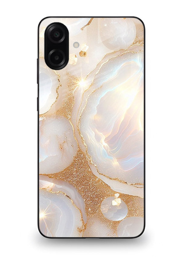WhiteGold Crackle Marble Samsung A07 4G glass back cover with cracked gold marble detailing