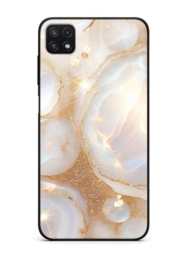 WhiteGold Crackle Marble Samsung A22 5G glass back cover with cracked gold marble detailing