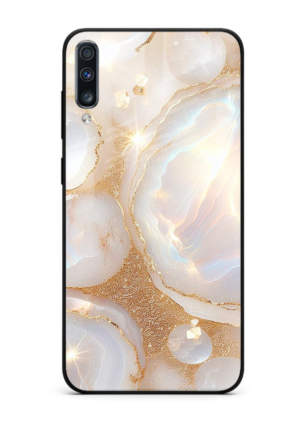 WhiteGold Crackle Marble Samsung A70 glass back cover with cracked gold marble detailing