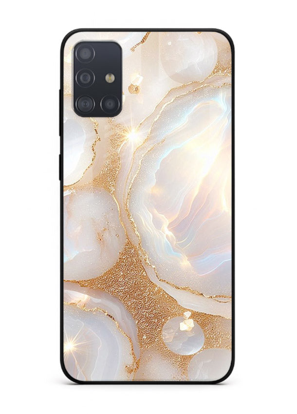 WhiteGold Crackle Marble Samsung A71 glass back cover with cracked gold marble detailing