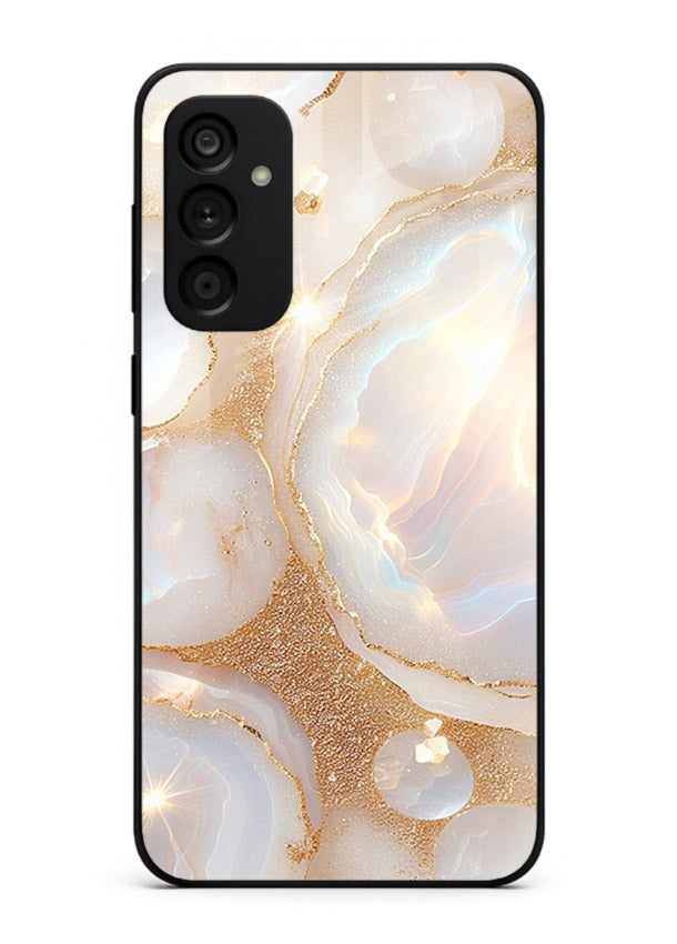 WhiteGold Crackle Marble Samsung A34 5G glass back cover with cracked gold marble detailing