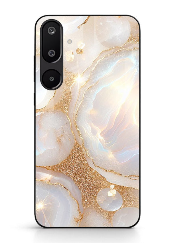 WhiteGold Crackle Marble Samsung M16 5G glass back cover with cracked gold marble detailing