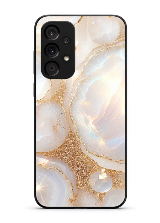 WhiteGold Crackle Marble Samsung A73 5G glass back cover with cracked gold marble detailing