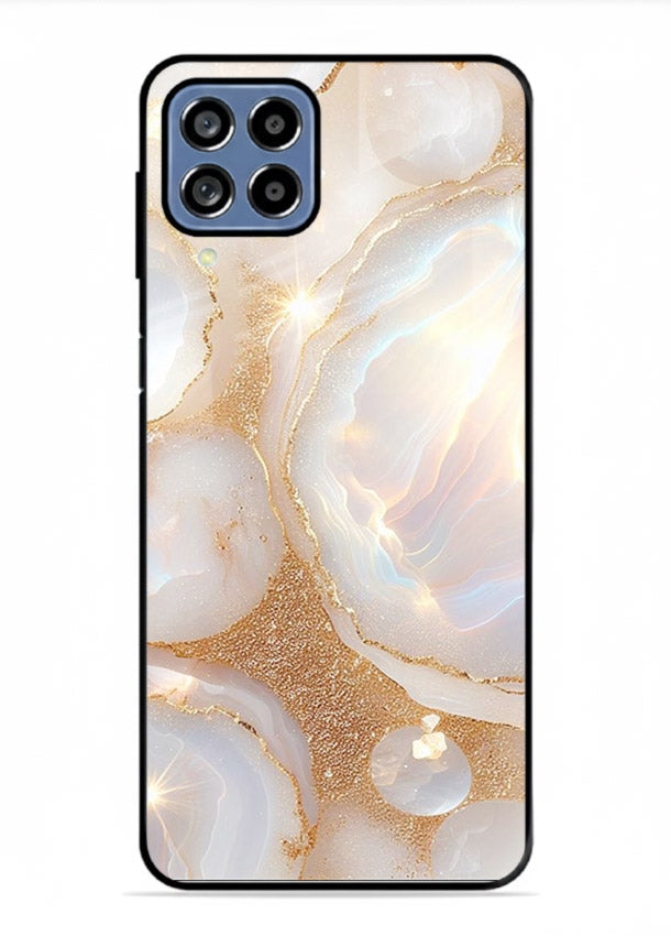WhiteGold Crackle Marble Samsung F22 4G glass back cover with cracked gold marble detailing