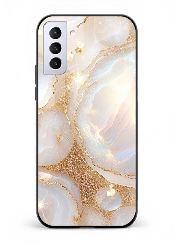 WhiteGold Crackle Marble Samsung S21 Plus glass back cover with cracked gold marble detailing