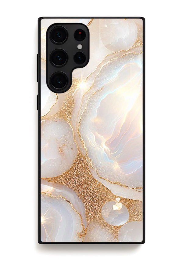 WhiteGold Crackle Marble Samsung S22 Ultra glass back cover with cracked gold marble detailing