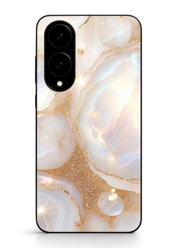 WhiteGold Crackle Marble Samsung S25 Edge glass back cover with cracked gold marble detailing