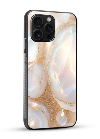 WhiteGold Crackle Marble glossy vibrant premium glass back cover with cracked gold marble detailing - Angle Side
