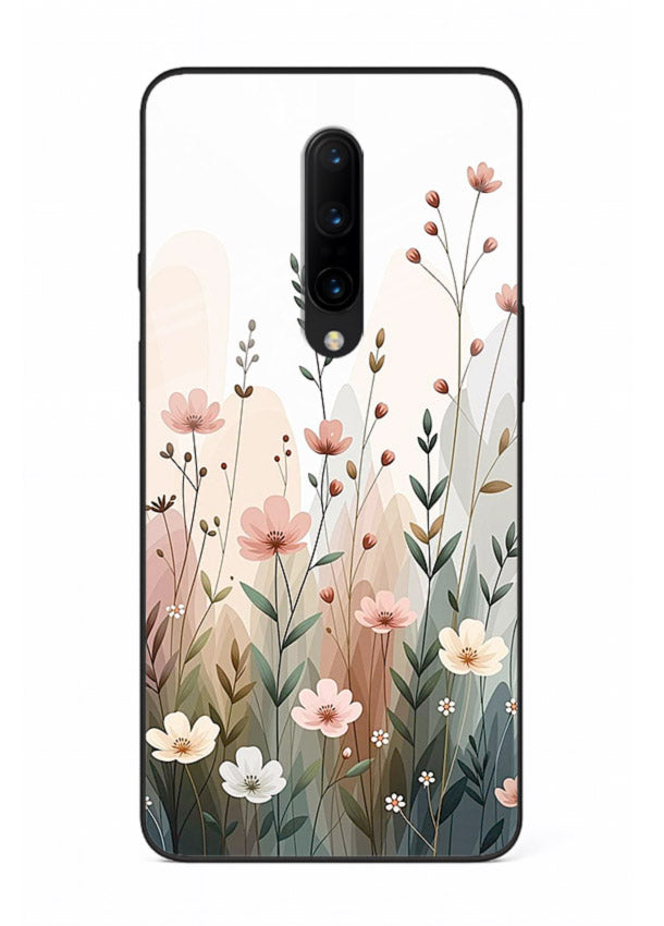 Wild meadow floral artwork on OnePlus 7 Pro glass back cover with soft countryside tones.